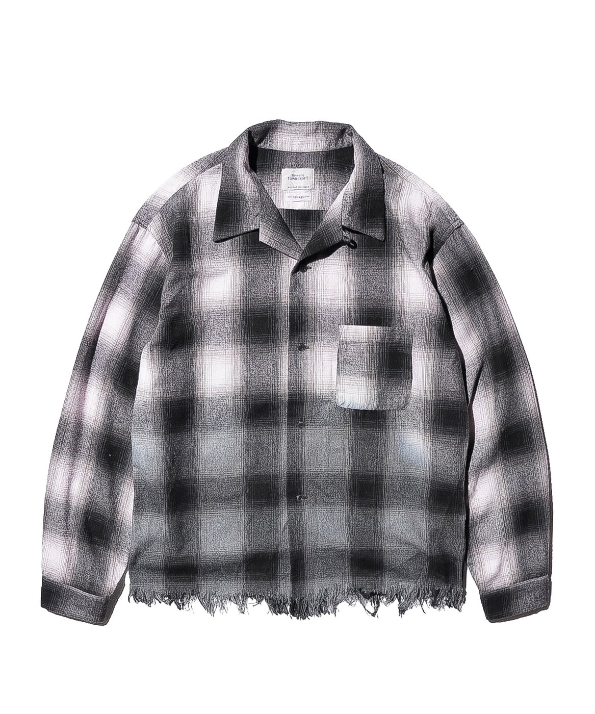 TOWNCRAFT ONE IN THE WORLD LOOP COLLAR BLACK-OMBRE FLANNEL SHIRT — loop collar, black ombre flannel shirt, one of a kind, upcycled