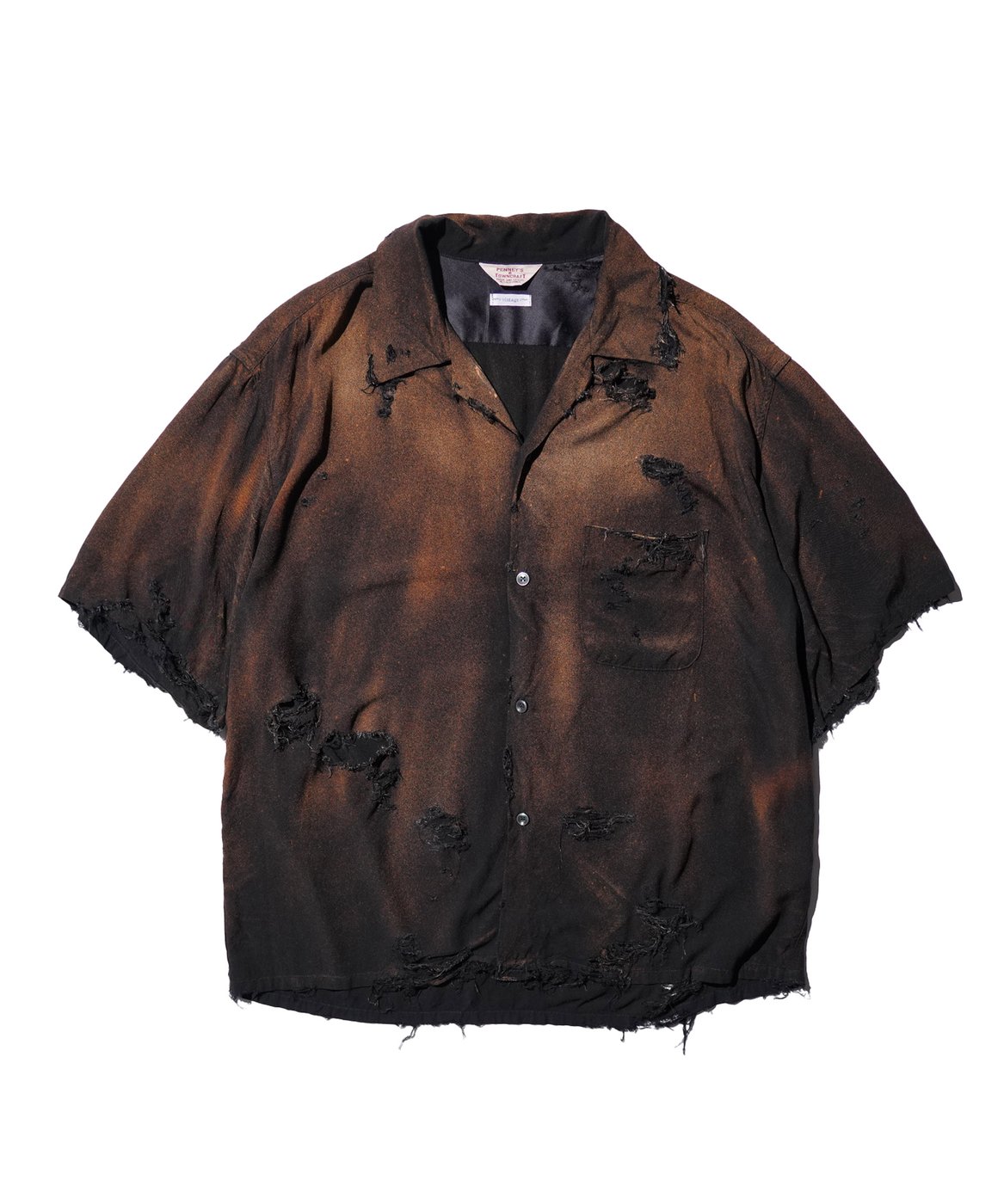 TOWNCRAFT ONE IN THE WORLD LOOP COLLAR SS SHIRT — loop collar, hand-dyed, distressed rayon shirt, short sleeve, one of a kind, upcycled