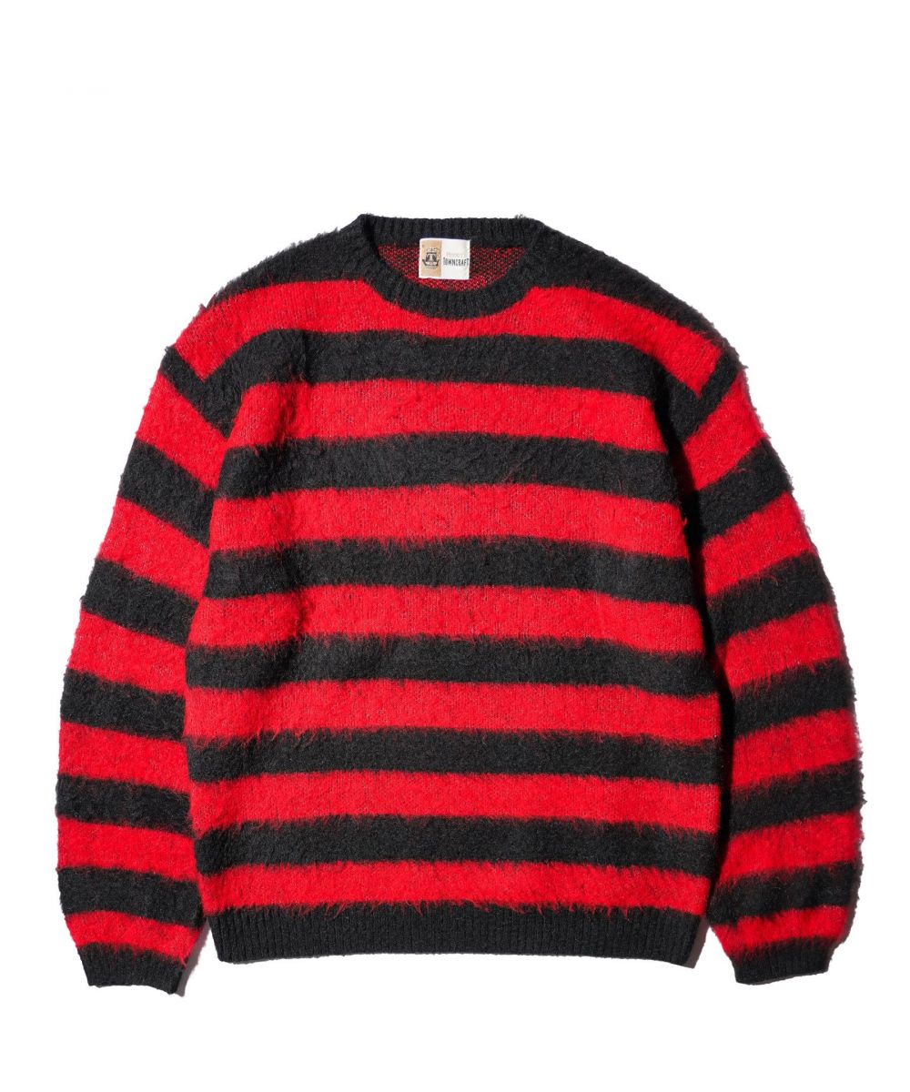 TOWNCRAFT MOHAIR SHAGGY BORDER CREW SWEATER — new arrival