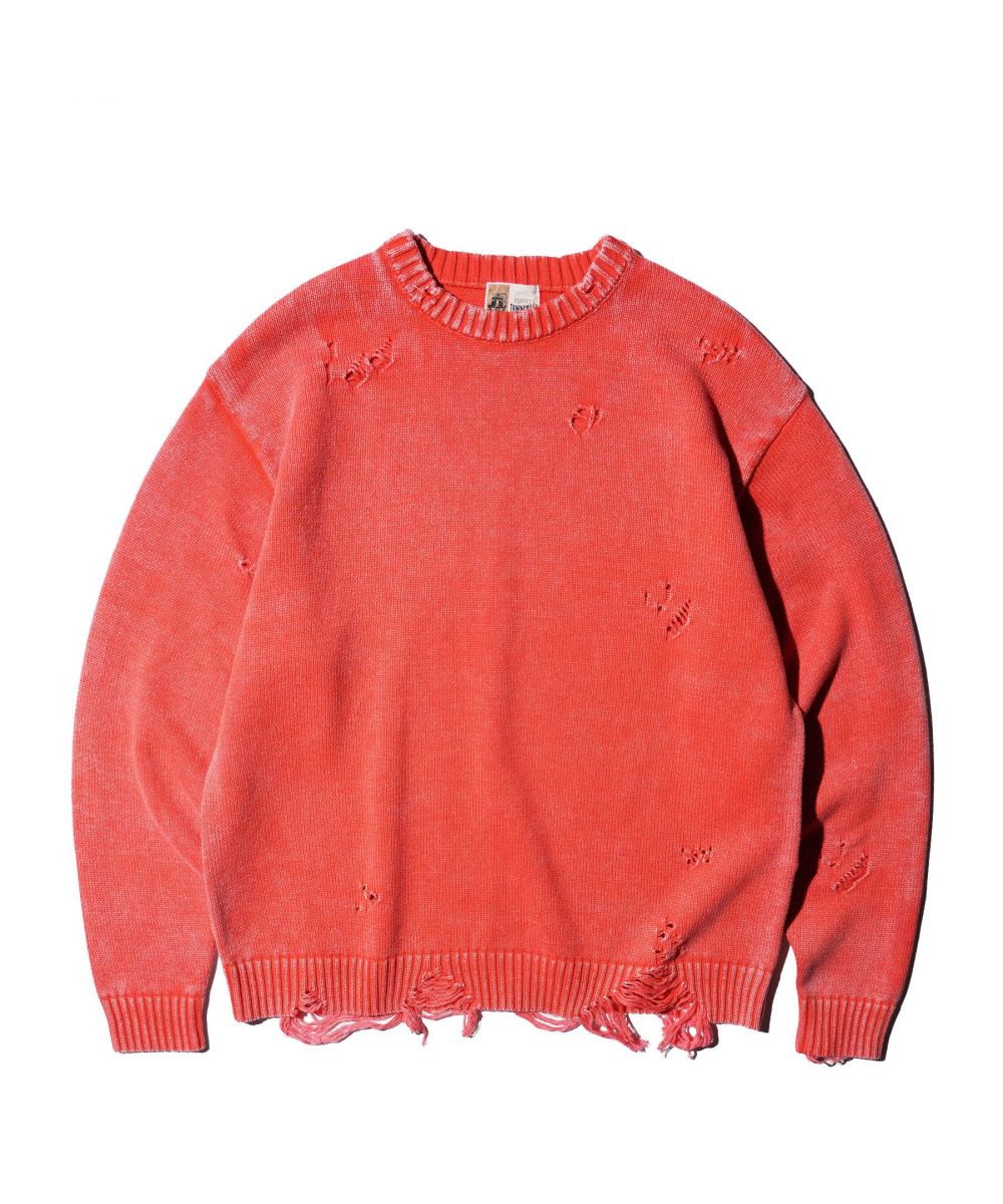TOWNCRAFT COTTON DAMAGED CREW SWEATER — new arrival