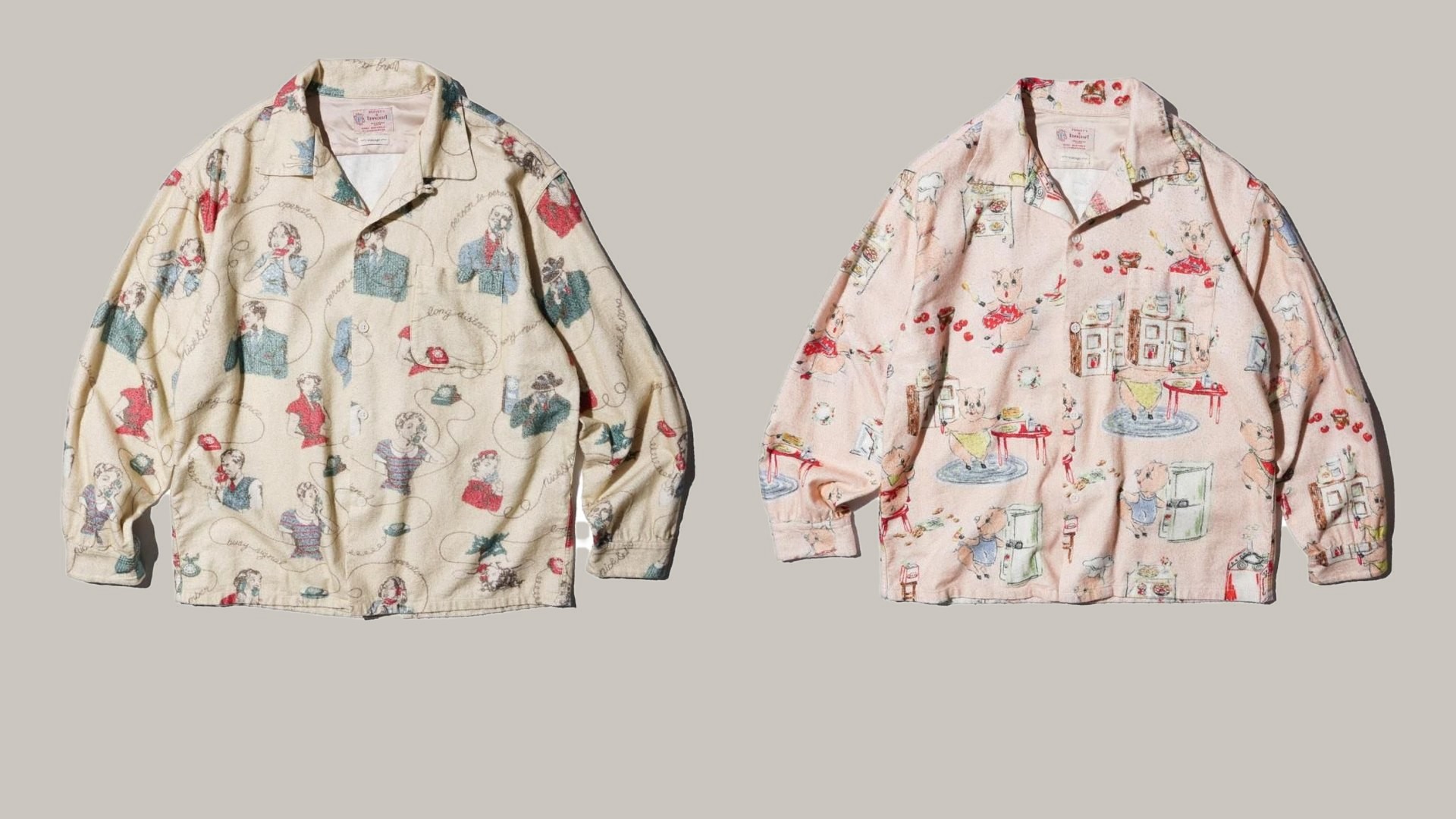 TOWNCRAFT Printed Nel Loop Collar Shirts BEIGE / PINK
